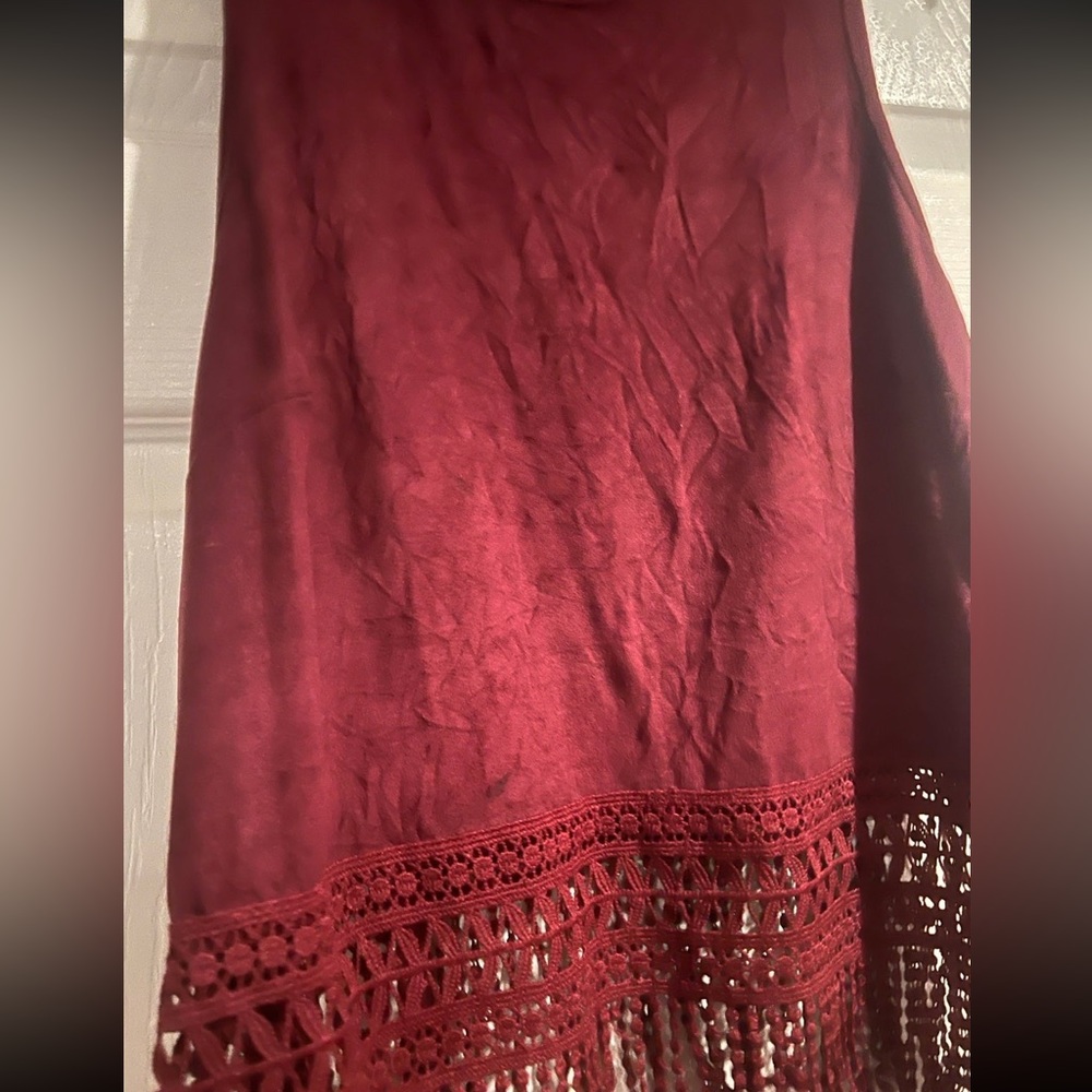 Red Crushed suede Crop Top with Tassle Hem